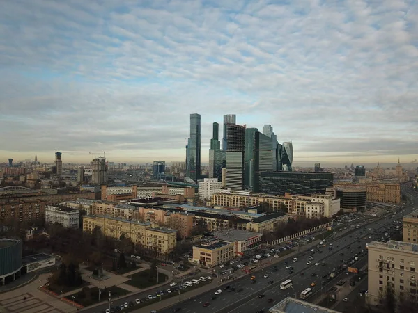 Drone Panorama Moscú Ciudad Helicóptero — Foto de Stock