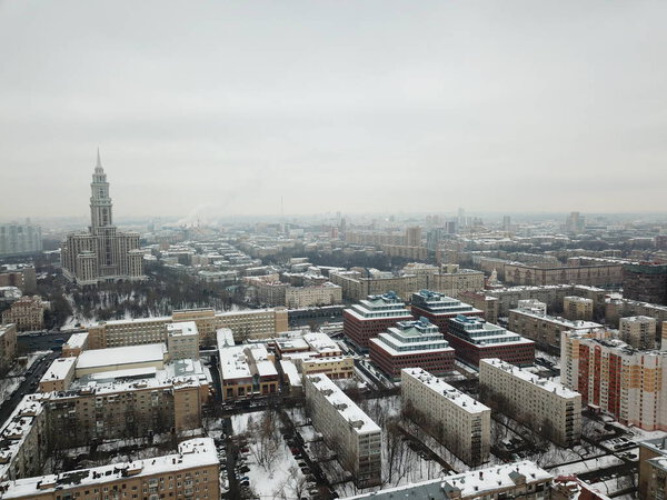 Drone panorama city Moscow