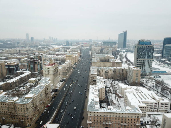 Drone panorama city Moscow