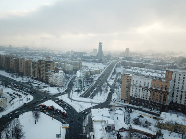 Drone panorama Moscow city