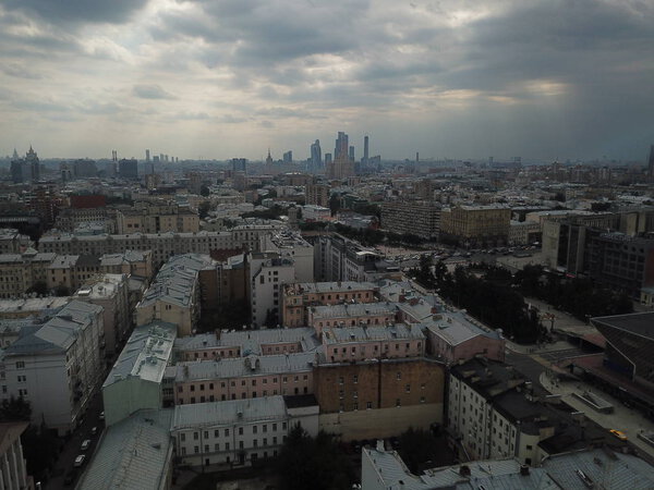 Copter panorama Moscow city