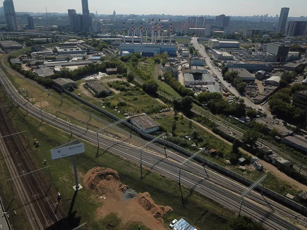 Copter Miasta Budynki Park Panorama Moskwy — Zdjęcie stockowe