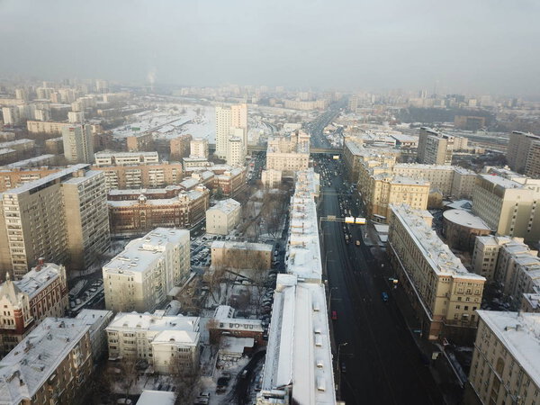 Copter city buldings park panorama moscow