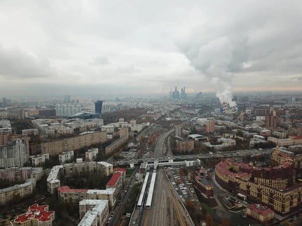 Copter Ville Buldings Parc Panorama Moscou — Photo