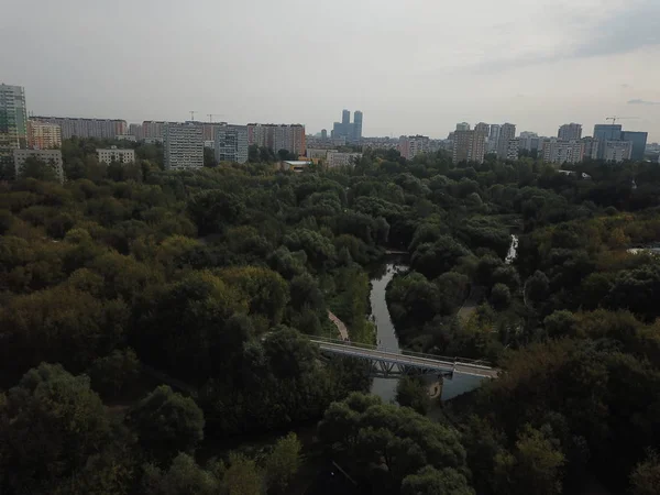 Copter City Buldings Park Panorama Moscow — Stock Photo, Image