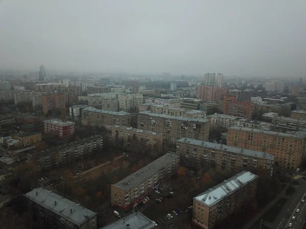 Helikoptéra Městské Budovy Park Panorama Moskvy — Stock fotografie