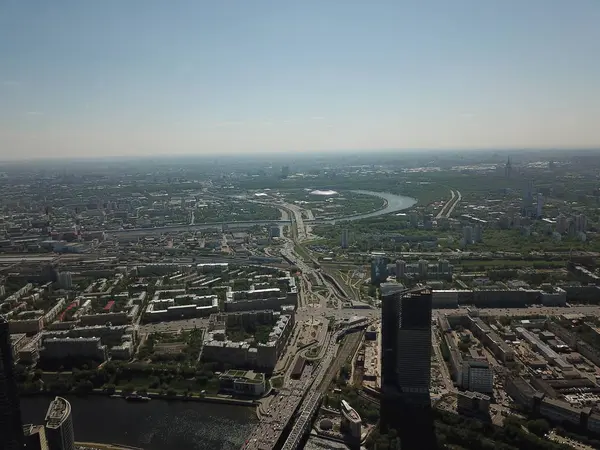 Helikoptéra Moskva Město Zobrazit Panorama — Stock fotografie