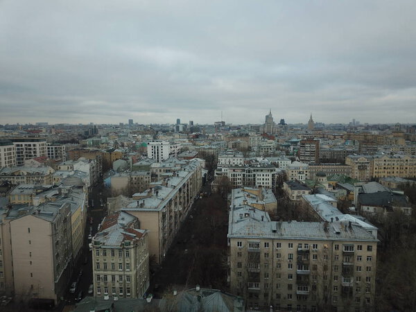 Copter sity view Moscow panorama