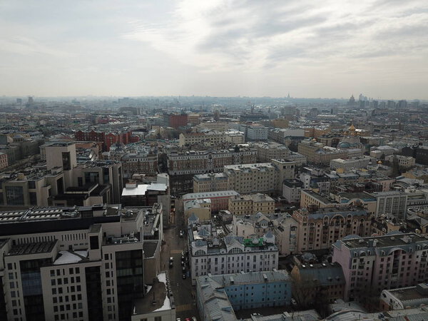 Copter sity view Moscow panorama