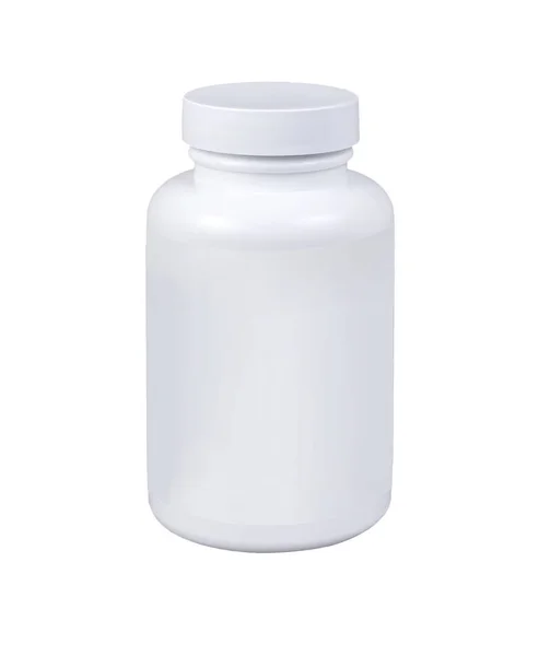 Лекарство белый пузырек таблетки изолированы на белом фоне — стоковое фото