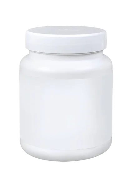 Ιατρική λευκό μπουκάλι χάπι απομονωθεί σε λευκό φόντο — Φωτογραφία Αρχείου