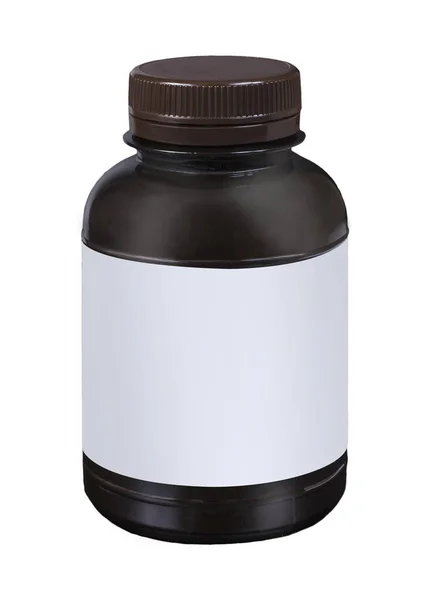 Blank förpackning brun plastburk med brun mössa isolerad på vit bakgrund redo för produkt design — Stockfoto