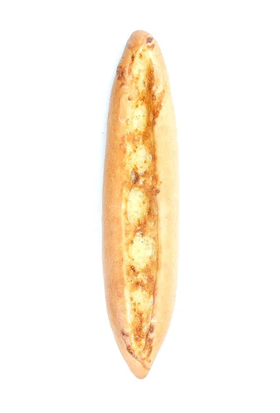 Limpa Franskt Bröd Baguette Fyllda Med Ost Vit Bakgrund — Stockfoto