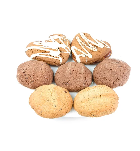 Vários Biscoitos Uma Chapa Branca Fundo Branco — Fotografia de Stock