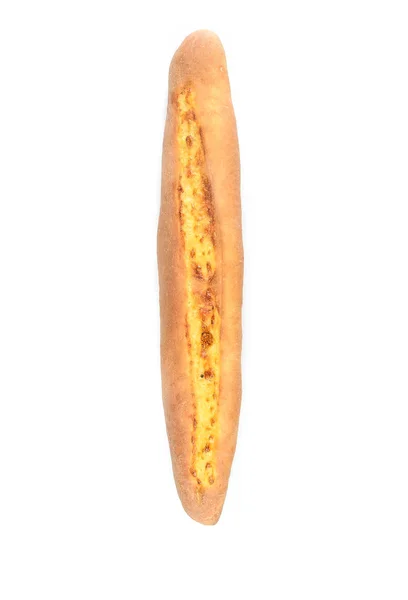 Γαλλικό Ψωμί Μπαγκέτα Ένα Καρβέλι Γεμιστό Τυρί Λευκό Φόντο — Φωτογραφία Αρχείου