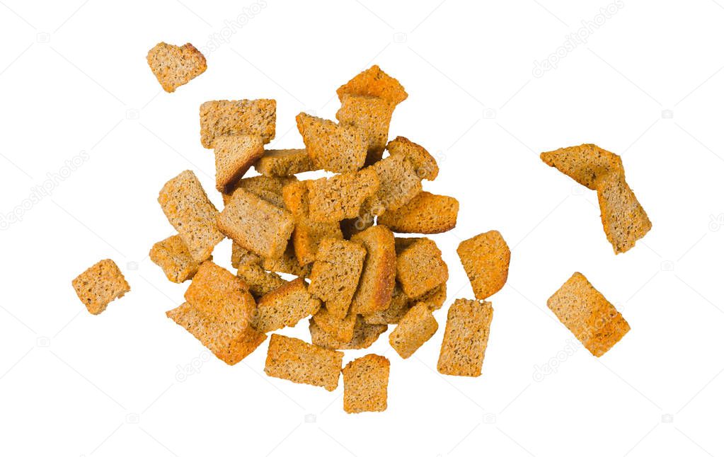 pieces of brown dried bread isolated on white