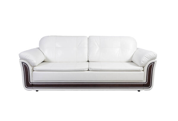 wihite and brown leather sofa isolated on white with clipping path