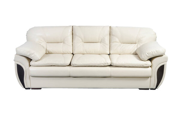 White leather sofa isolated on white with clipping path