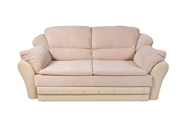 Beige Stoff Sofa isoliert auf weiß mit Clipping-Pfad — Stockfoto