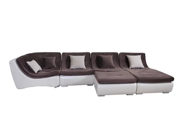Wihite en bruin modulaire sofa geïsoleerd op wit met uitknippad — Stockfoto