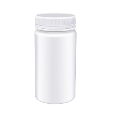 Beyaz arka plan üzerinde izole ilaç beyaz hap şişesi. Fotogerçekçi vektör mockup
