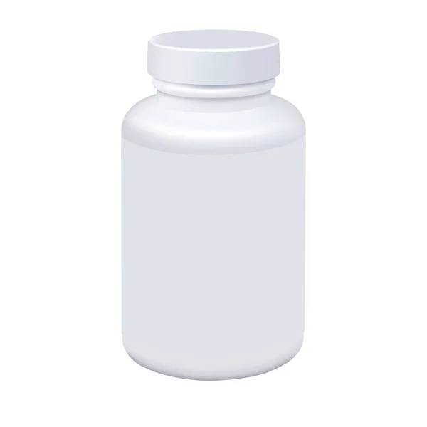 Лекарство белый пузырек таблетки изолированы на белом фоне. Фотореалистичный векторный макет — стоковый вектор