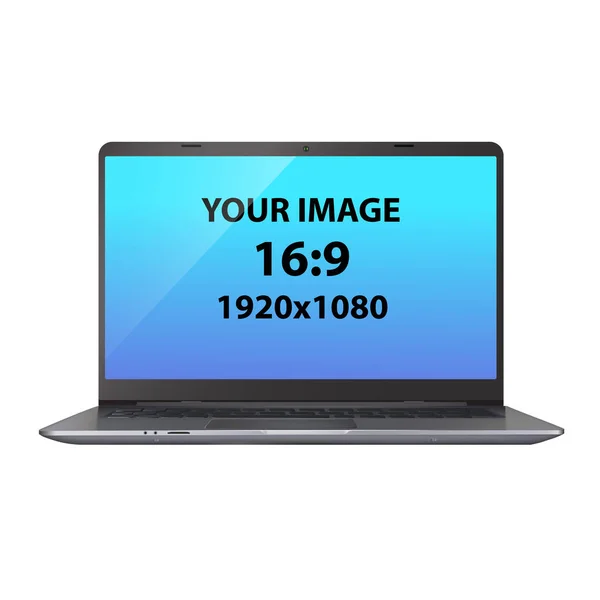 Dark silver unbranded laptop. Front view photorealistic vector mockup. — Stock Vector