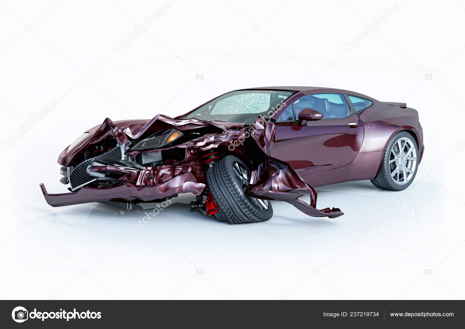 Two Cars Accident Crashed Cars Red Coup Sedan Back Big Stock Photo