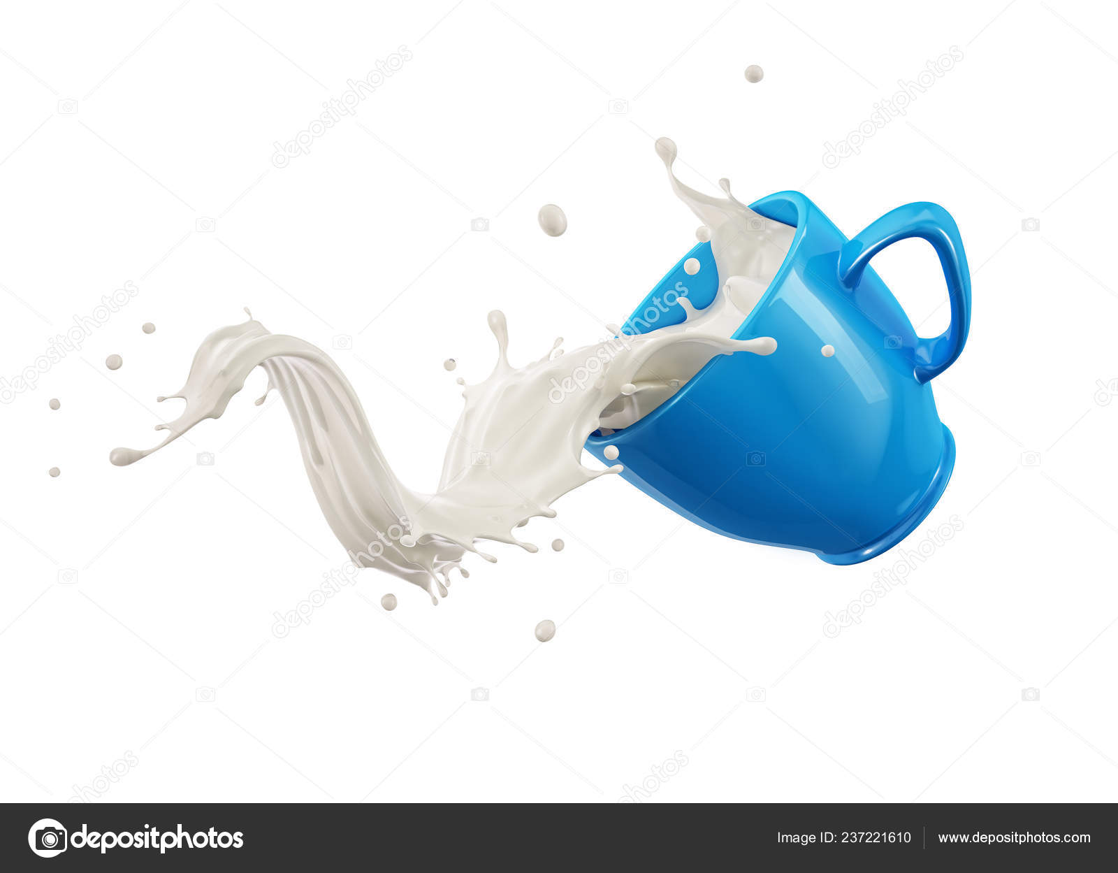 Blå Kopp Mugg Hoppning Med Mjölk Stänk Isolerade Vit Bakgrund —  Stockfotografi © Pixelchaos #237221610