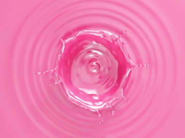 Çilek aromalı süt veya süt ile arka plan dalgalanmalar ve taç splash yukarıdan izlendi.