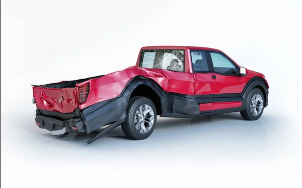 Одна Машина Разбилась Красный Подобран Поврежденным Сзади Изолированный Белом Фоне — стоковое фото