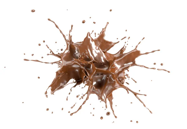 Flytande Choklad Isolerade Splash Explosion Isolerade Vit Bakgrund — Stockfoto