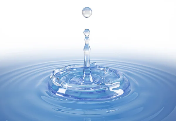 Single water drop splash in water pool with ripples. On white background. Clipping path included.