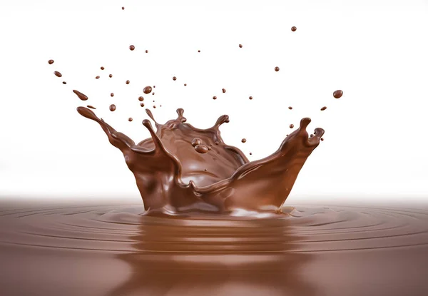 液体巧克力冠飞溅与波纹 侧视图 在黑色背景上 包括裁剪路径 — 图库照片
