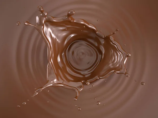 Liquid Chocolate Crown Splash Liquid Chocolate Pool Circular Ripples Viewed — Stock Photo, Image