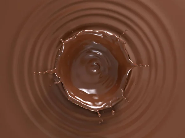 Liquid Chocolate Crown Splash Liquid Chocolate Pool Circular Ripples Viewed — Stock Photo, Image