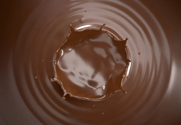 Chocolate Líquido Splash Coroa Numa Piscina Chocolate Líquido Com Ondulações — Fotografia de Stock