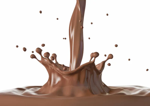 Liquid Chocolate Crown Splash Ripples Side View White Background Clipping — Stock Photo, Image