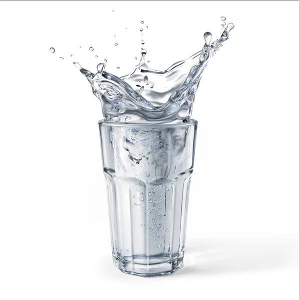 Glass Full Water Splash Isolated White Background Clipping Path Included — Stock Photo, Image