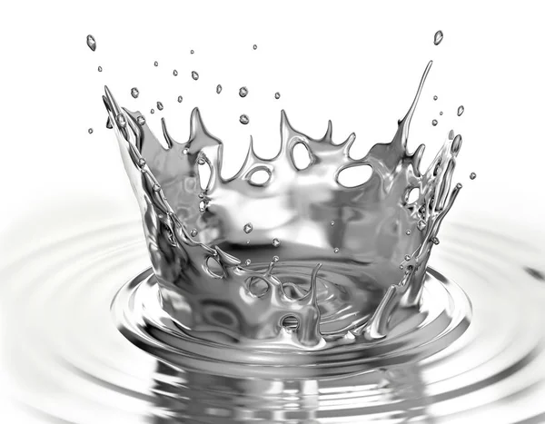 Couronne Métallique Liquide Éclaboussure Dans Piscine Métallique Liquide Avec Des — Photo