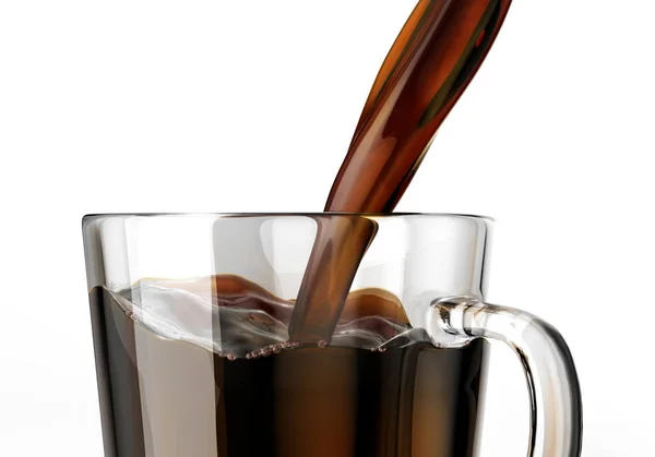 Pouring Coffee Transparent Glass Mug Close View Isolated White Background — Stock Photo, Image