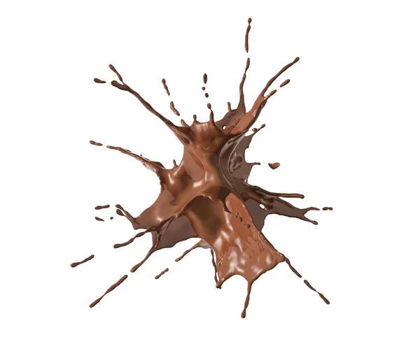 Kapalná Čokoláda Izolované Stříkající Exploze Bílém Pozadí Zahrnuto Oříznutí Cesty — Stock fotografie