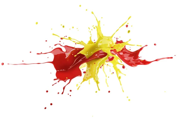 빨간색과 노란색 페인트 대하여 물보라 배경에 — 스톡 사진