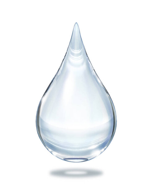 Water drop close up view isolated on white background. Clipping path included.