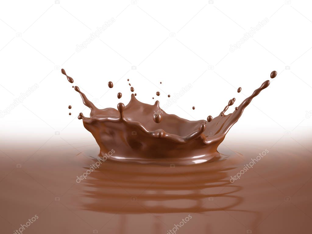Liquid Chocolate crown splash pool with ripples. Isolated On white background. Clipping path included.