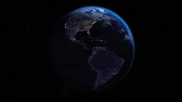 Planeet aarde met stadslichten in ruimte met sterren. — Stockfoto