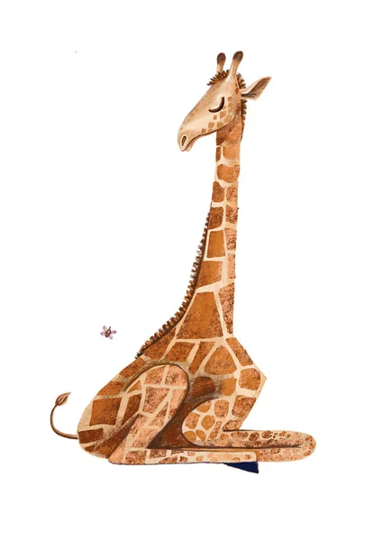 Illustration Stylization Giraffe Pregnant Woman Hugs Favorite Animal Man Best — Stock Fotó