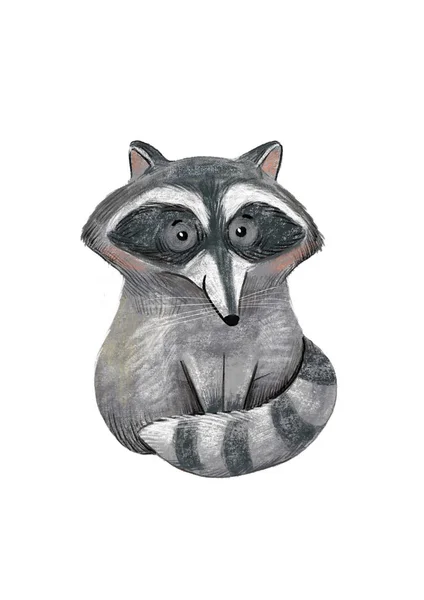 Cute Raccoon Childish Illustration Cute Kid Animal Sketch Logo Alphabet — Stock fotografie