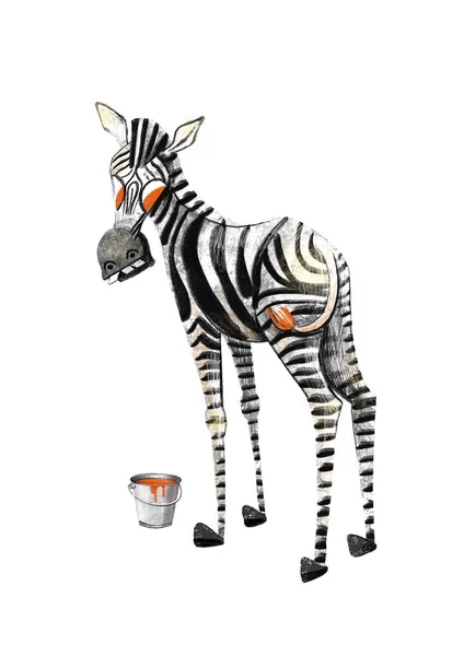 Crazy Zebra Learns Draw Loves Orange Slightly Insane — Stock Fotó