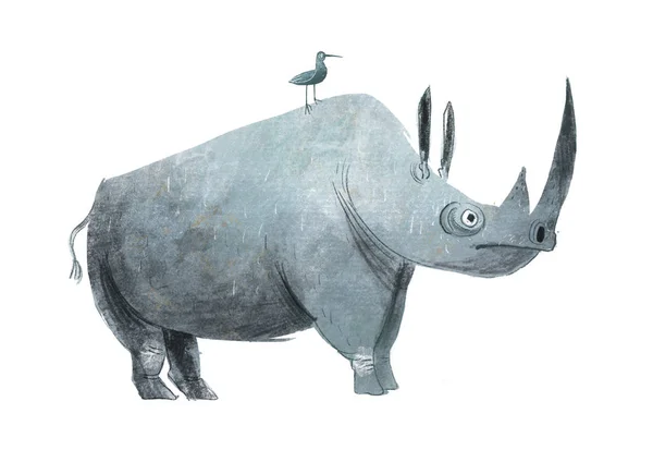 Kind Rhino Wild Animal Illustration White Background Children Rhino Friend — Stock Fotó